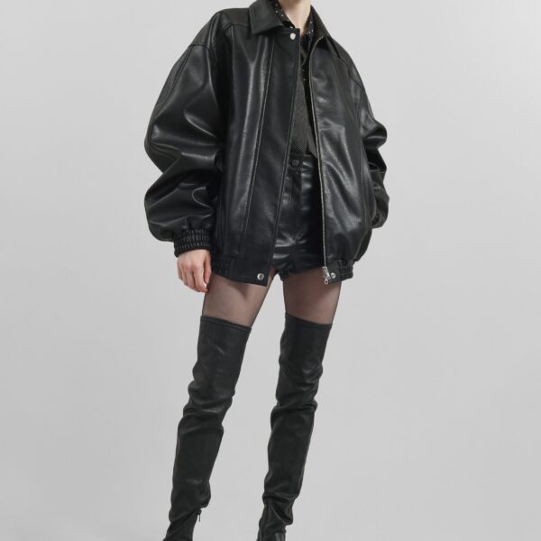 The Frankie Shop Prescott Faux Leather Jacket - Black - Oversized Minimalist Jackets in Black - Shop at Coveti