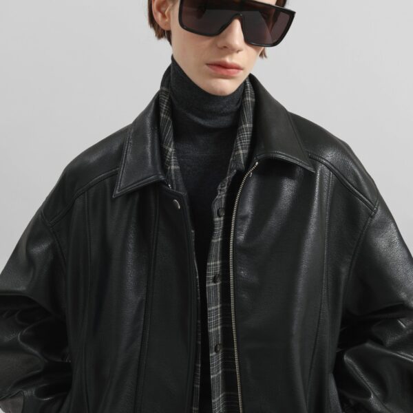 The Frankie Shop Prescott Faux Leather Jacket - Black - Oversized Minimalist Jackets in Black - Shop at Coveti