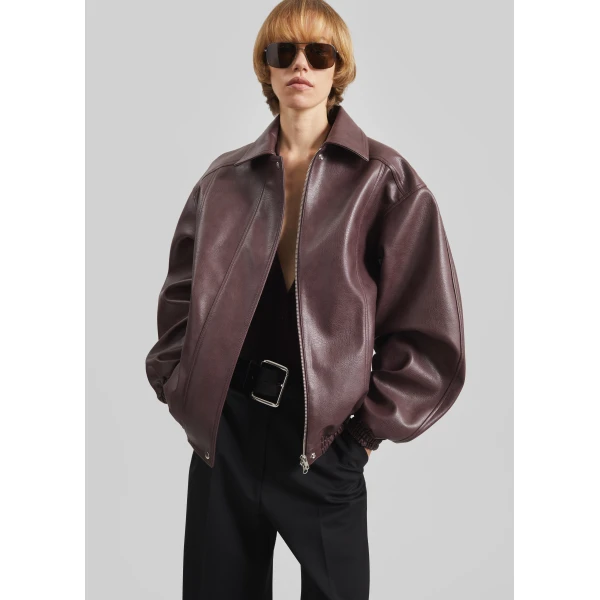 The Frankie Shop Prescott Faux Leather Jacket – Burgundy, view 2