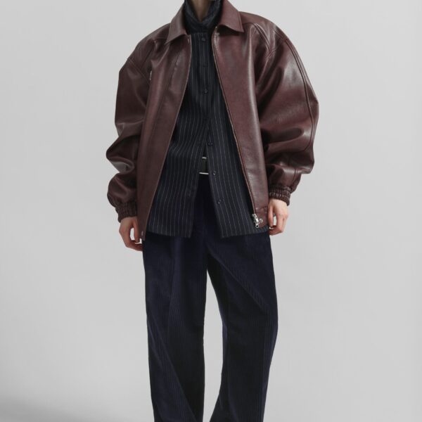The Frankie Shop Prescott Faux Leather Jacket - Burgundy - Oversized Minimalist Jackets in Red - Shop at Coveti