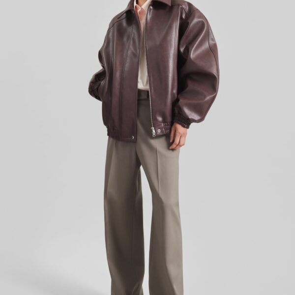 The Frankie Shop Prescott Faux Leather Jacket - Burgundy - Oversized Minimalist Jackets in Red - Shop at Coveti