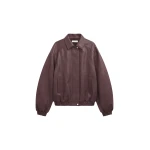The Frankie Shop Prescott Faux Leather Jacket - Burgundy - Oversized Minimalist Jackets in Red - Shop at Coveti