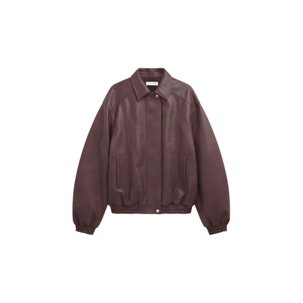 The Frankie Shop Prescott Faux Leather Jacket - Burgundy - Oversized Minimalist Jackets in Red - Shop at Coveti
