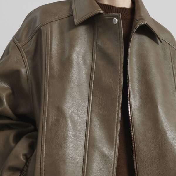 The Frankie Shop Prescott Faux Leather Jacket - Moss Green - Oversized Minimalist Jackets in Green - Shop at Coveti