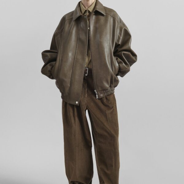 The Frankie Shop Prescott Faux Leather Jacket - Moss Green - Oversized Minimalist Jackets in Green - Shop at Coveti