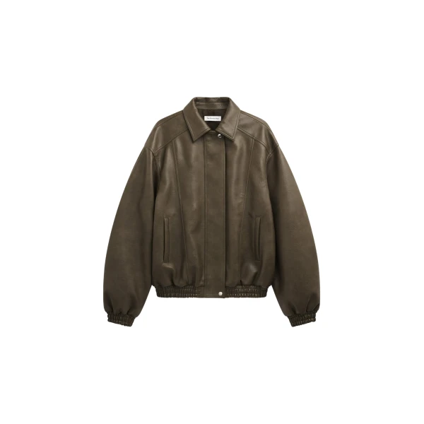 The Frankie Shop Prescott Faux Leather Jacket - Moss Green - Oversized Minimalist Jackets in Green - Shop at Coveti