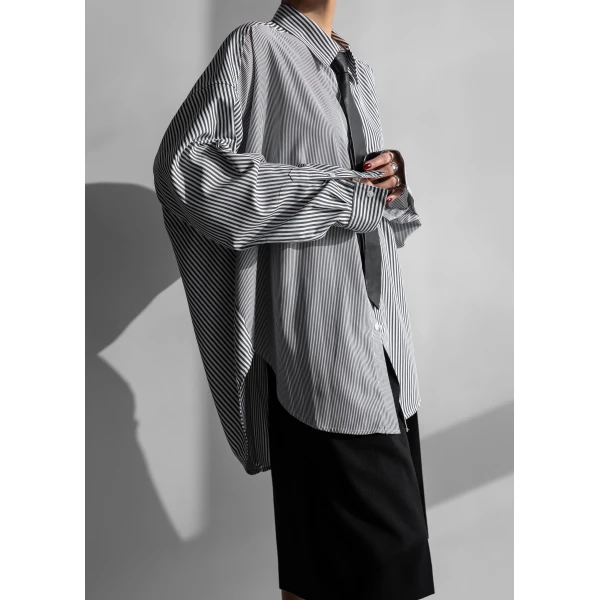 The Frankie Shop Quillan Button-Down Shirt – White/Black Stripe, view 2