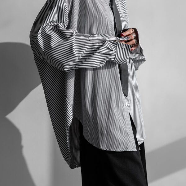 The Frankie Shop Quillan Button-Down Shirt - White/Black Stripe - Oversized Minimalist Tops in Multicolour - Shop at Coveti