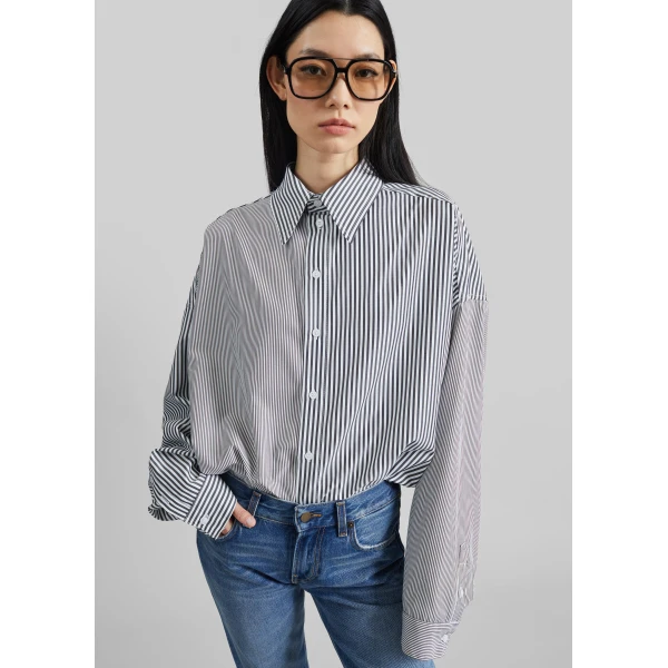 The Frankie Shop Quillan Button-Down Shirt – White/Black Stripe, view 3