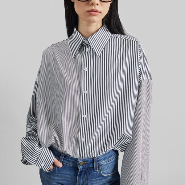 The Frankie Shop Quillan Button-Down Shirt - White/Black Stripe - Oversized Minimalist Tops in Multicolour - Shop at Coveti