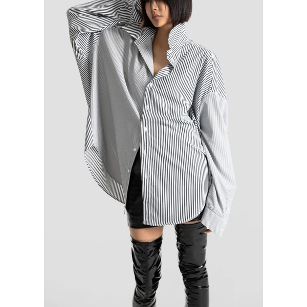The Frankie Shop Quillan Button-Down Shirt – White/Black Stripe, view 5
