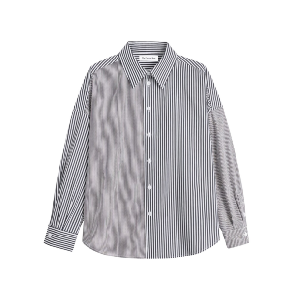 The Frankie Shop Quillan Button-Down Shirt - White/Black Stripe - Oversized Minimalist Tops in Multicolour - Shop at Coveti