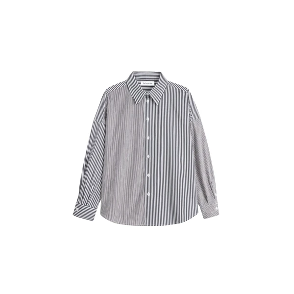 The Frankie Shop Quillan Button-Down Shirt - White/Black Stripe - Oversized Minimalist Tops in Multicolour - Shop at Coveti