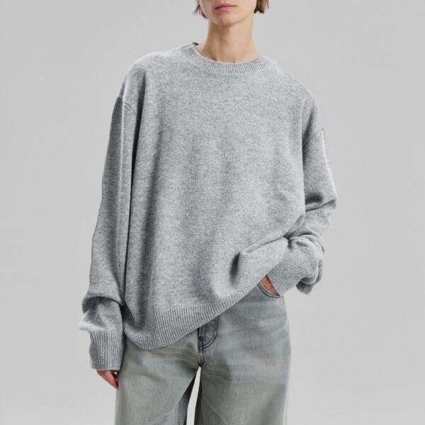 The Frankie Shop Quinton Crew Neck Sweater - Light Grey - Oversized Minimalist Knitwear in Grey - Shop at Coveti