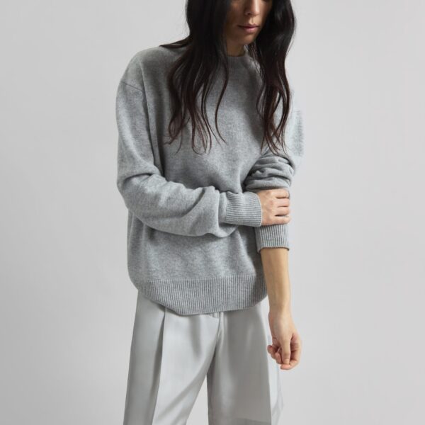 The Frankie Shop Quinton Crew Neck Sweater - Light Grey - Oversized Minimalist Knitwear in Grey - Shop at Coveti
