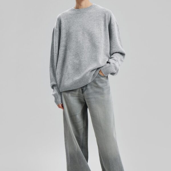 The Frankie Shop Quinton Crew Neck Sweater - Light Grey - Oversized Minimalist Knitwear in Grey - Shop at Coveti