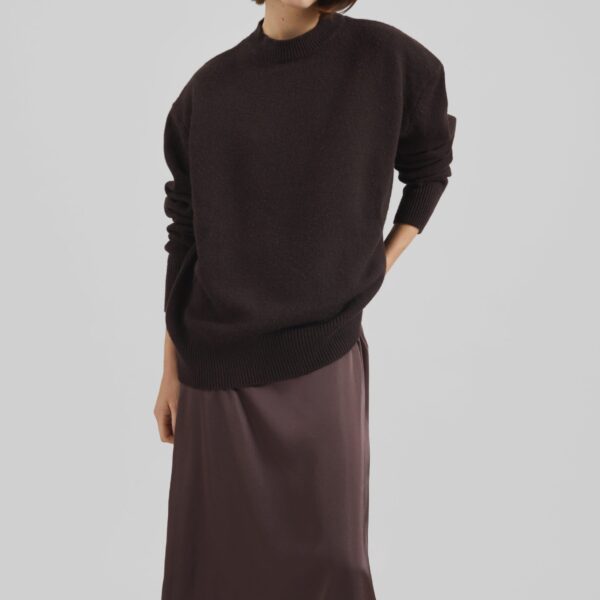 The Frankie Shop Rafaela Padded Knit Sweater - Dark Brown - Oversized Minimalist Knitwear in Beige - Shop at Coveti