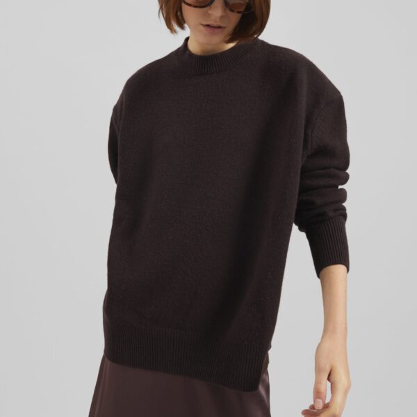The Frankie Shop Rafaela Padded Knit Sweater - Dark Brown - Oversized Minimalist Knitwear in Beige - Shop at Coveti