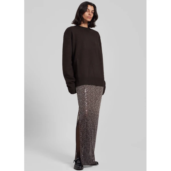 The Frankie Shop Rafaela Padded Knit Sweater – Dark Brown, view 4