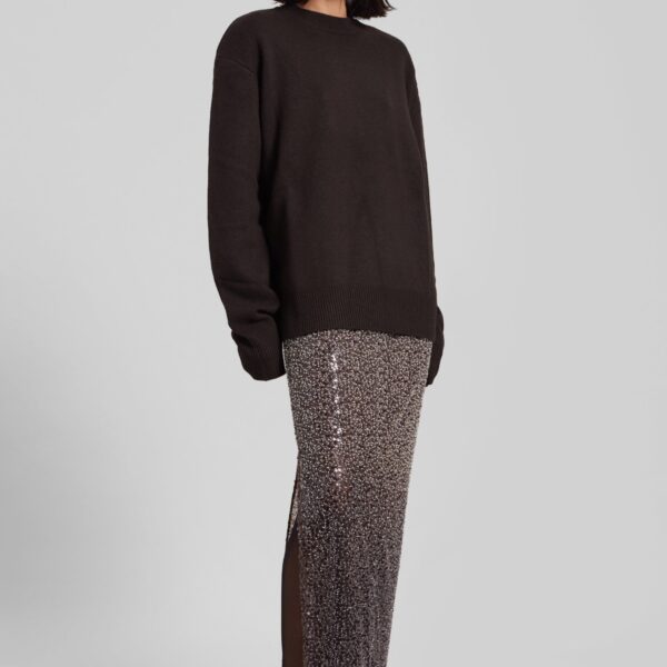 The Frankie Shop Rafaela Padded Knit Sweater - Dark Brown - Oversized Minimalist Knitwear in Beige - Shop at Coveti