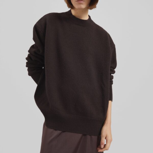 The Frankie Shop Rafaela Padded Knit Sweater - Dark Brown - Oversized Minimalist Knitwear in Beige - Shop at Coveti