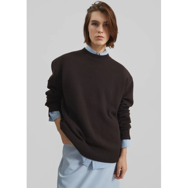 The Frankie Shop Rafaela Padded Knit Sweater – Dark Brown, view 6