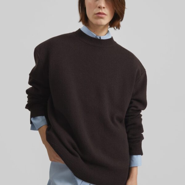 The Frankie Shop Rafaela Padded Knit Sweater - Dark Brown - Oversized Minimalist Knitwear in Beige - Shop at Coveti