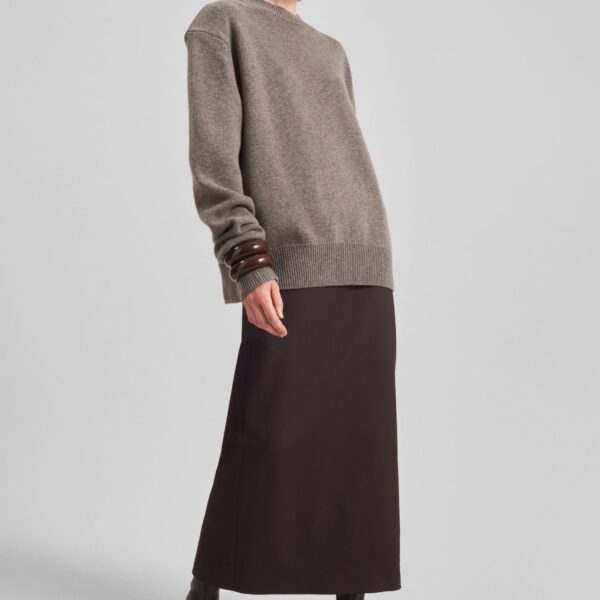 The Frankie Shop Rafaela Padded Knit Sweater - Dark Taupe - Oversized Minimalist Knitwear in Beige - Shop at Coveti