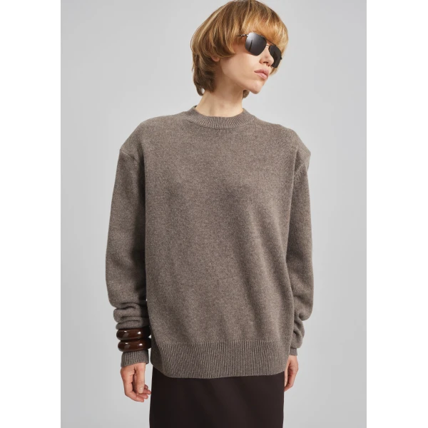 The Frankie Shop Rafaela Padded Knit Sweater – Dark Taupe, view 3