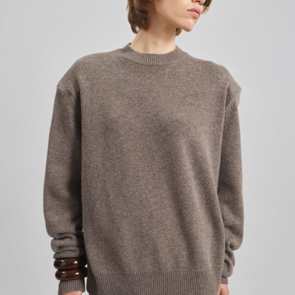 The Frankie Shop Rafaela Padded Knit Sweater - Dark Taupe - Oversized Minimalist Knitwear in Beige - Shop at Coveti