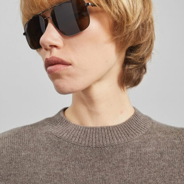The Frankie Shop Rafaela Padded Knit Sweater - Dark Taupe - Oversized Minimalist Knitwear in Beige - Shop at Coveti