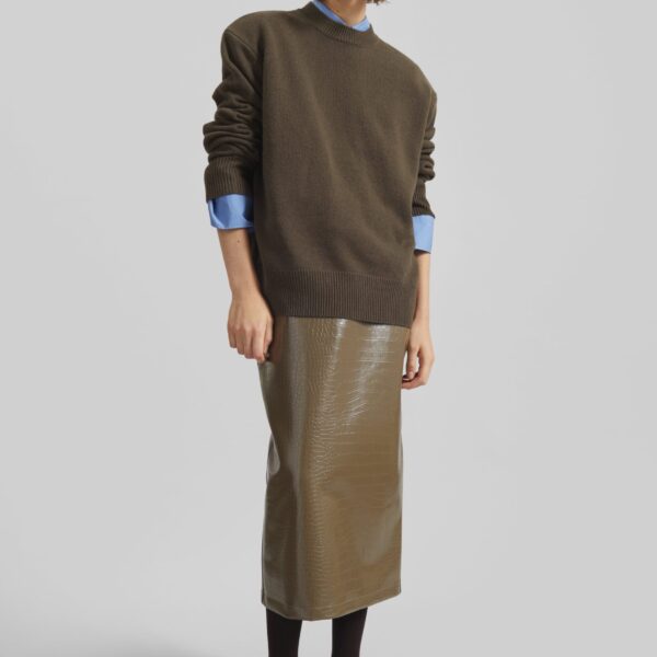 The Frankie Shop Rafaela Padded Knit Sweater - Olive - Oversized Minimalist Knitwear in Green - Shop at Coveti