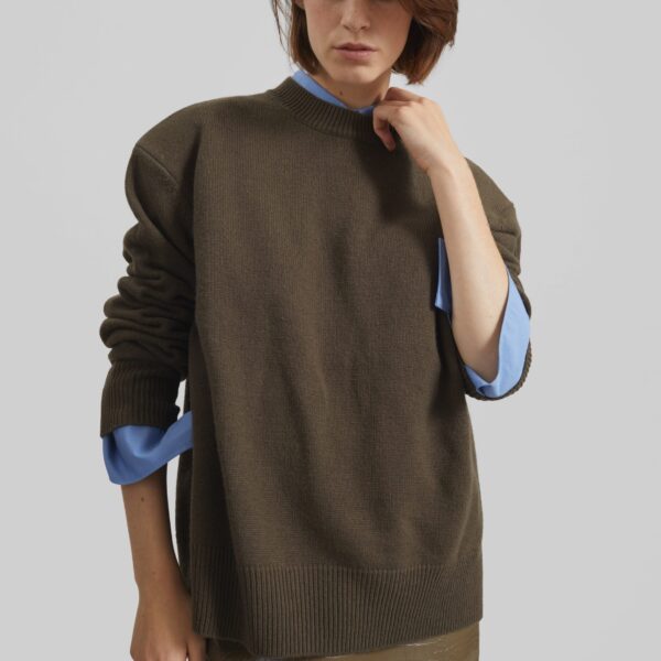 The Frankie Shop Rafaela Padded Knit Sweater - Olive - Oversized Minimalist Knitwear in Green - Shop at Coveti