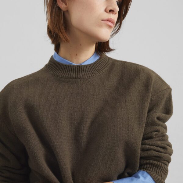 The Frankie Shop Rafaela Padded Knit Sweater - Olive - Oversized Minimalist Knitwear in Green - Shop at Coveti
