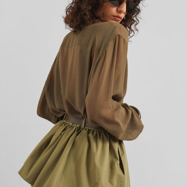 The Frankie Shop Raheny Mini Skort - Olive - Oversized Minimalist Skirts in Green - Shop at Coveti