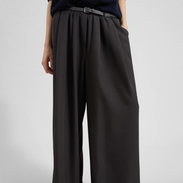The Frankie Shop Ramsen Pleated Wide Trousers - Charcoal - Oversized Minimalist Pants in Grey - Shop at Coveti