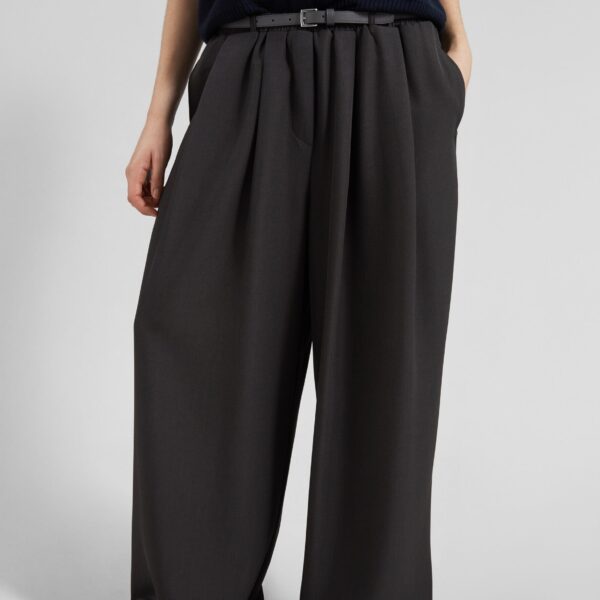 The Frankie Shop Ramsen Pleated Wide Trousers - Charcoal - Oversized Minimalist Pants in Grey - Shop at Coveti