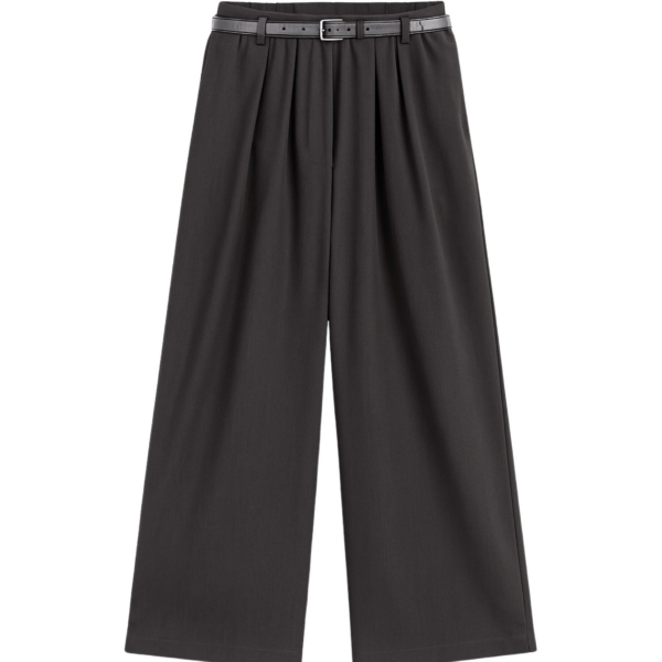 The Frankie Shop Ramsen Pleated Wide Trousers - Charcoal - Oversized Minimalist Pants in Grey - Shop at Coveti