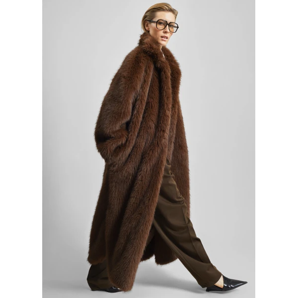 The Frankie Shop Ravello Faux Fur Robe Coat – Brown, view 2
