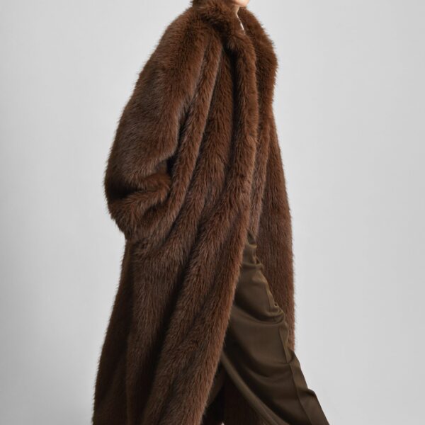 The Frankie Shop Ravello Faux Fur Robe Coat - Brown - Oversized Minimalist Coats in Beige - Shop at Coveti