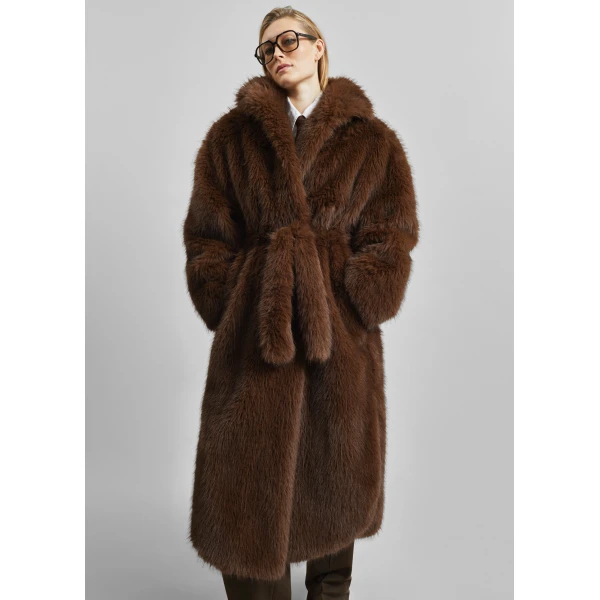 The Frankie Shop Ravello Faux Fur Robe Coat – Brown, view 4