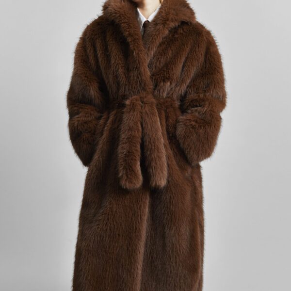 The Frankie Shop Ravello Faux Fur Robe Coat - Brown - Oversized Minimalist Coats in Beige - Shop at Coveti