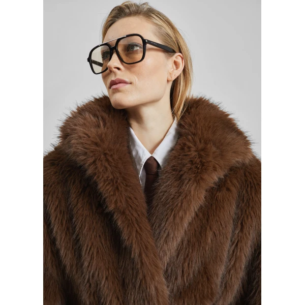 The Frankie Shop Ravello Faux Fur Robe Coat – Brown, view 5