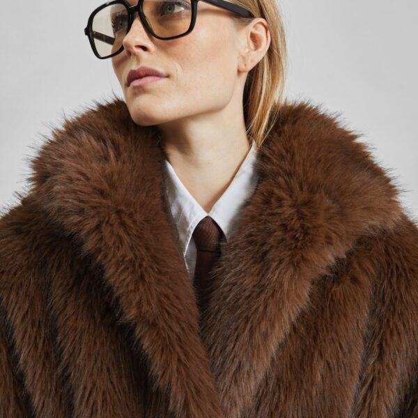 The Frankie Shop Ravello Faux Fur Robe Coat - Brown - Oversized Minimalist Coats in Beige - Shop at Coveti