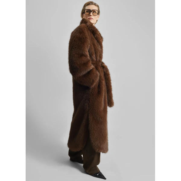 The Frankie Shop Ravello Faux Fur Robe Coat – Brown, view 6