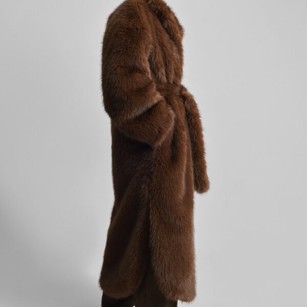 The Frankie Shop Ravello Faux Fur Robe Coat - Brown - Oversized Minimalist Coats in Beige - Shop at Coveti