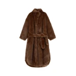 The Frankie Shop Ravello Faux Fur Robe Coat - Brown - Oversized Minimalist Coats in Beige - Shop at Coveti