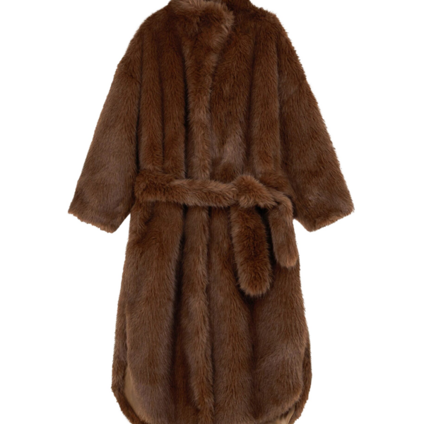 The Frankie Shop Ravello Faux Fur Robe Coat - Brown - Oversized Minimalist Coats in Beige - Shop at Coveti