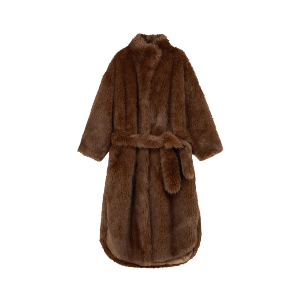 The Frankie Shop Ravello Faux Fur Robe Coat - Brown - Oversized Minimalist Coats in Beige - Shop at Coveti