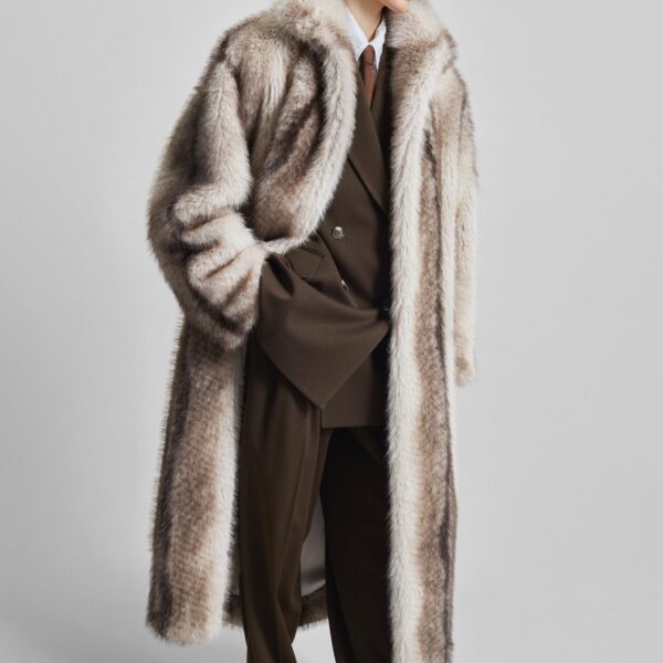 The Frankie Shop Ravello Faux Fur Robe Coat - Grey - Oversized Minimalist Coats in Grey - Shop at Coveti
